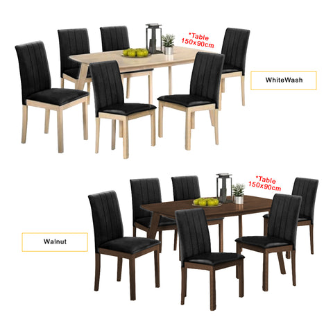 Image of Hilda Solid Wood Dining Set Table with PU Leather Chair and Bench in 2 Colours