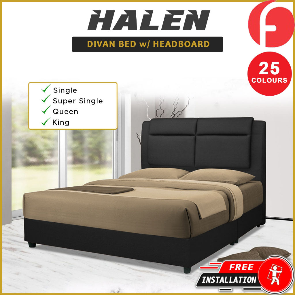Halen Divan Bed Frame with Foam Padded Headboard w/ Mattress - All Sizes Available