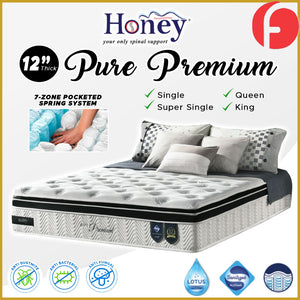 Honey Pure Premium 12" 7-Zone Pocket Spring Mattress - All Sizes Available