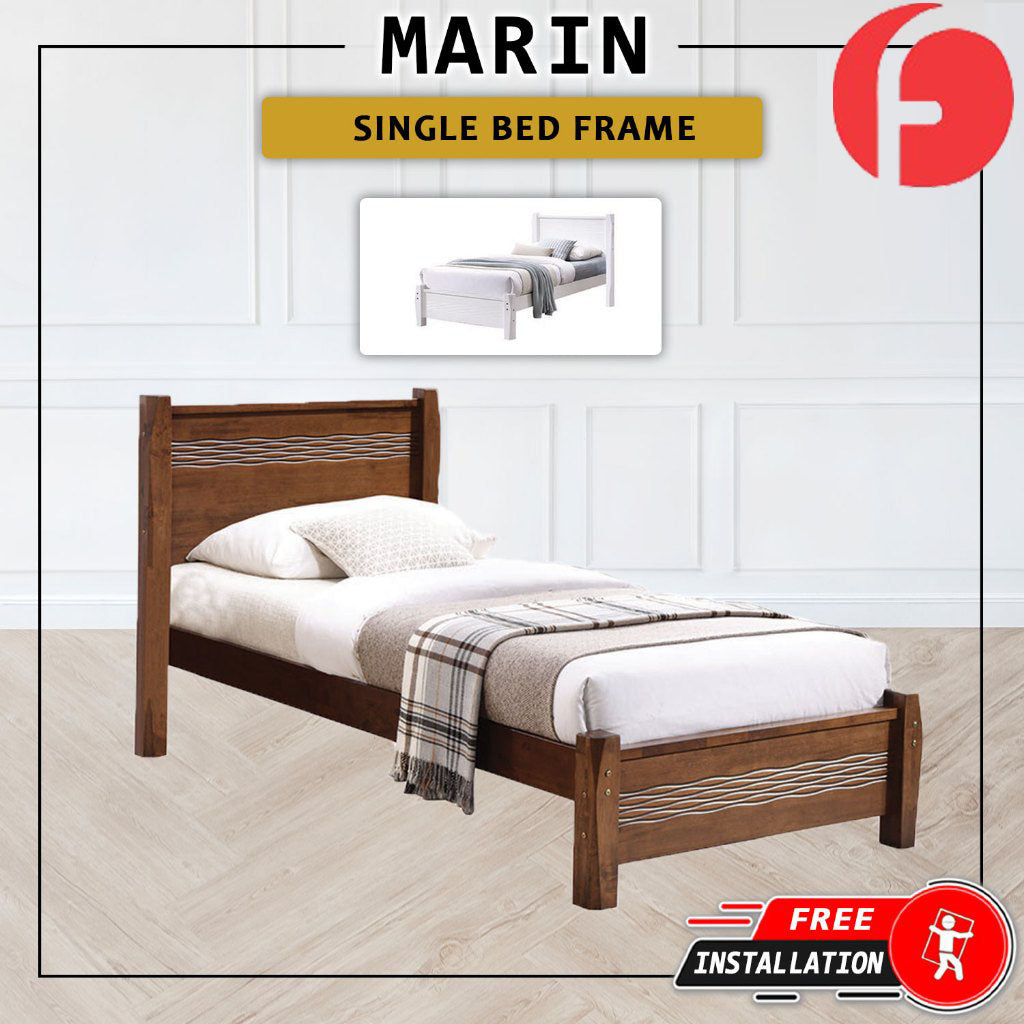 Marin Single Pull-Out Bedframe MDF + Veneer Solid Wood Slatted Base  - w/ Mattress Option