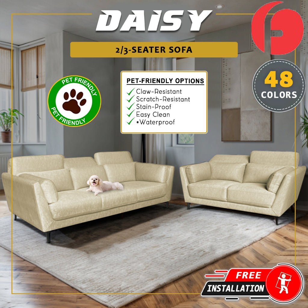 Daisy 2/3-Seater Sofa Adjustable Head-Rest High Density Foam w/ PetFriendly Options