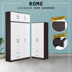 Rome Series 1/2/3/4/5 Doors Tall Wardrobe with Drawers and Top Cabinet in Walnut+White
