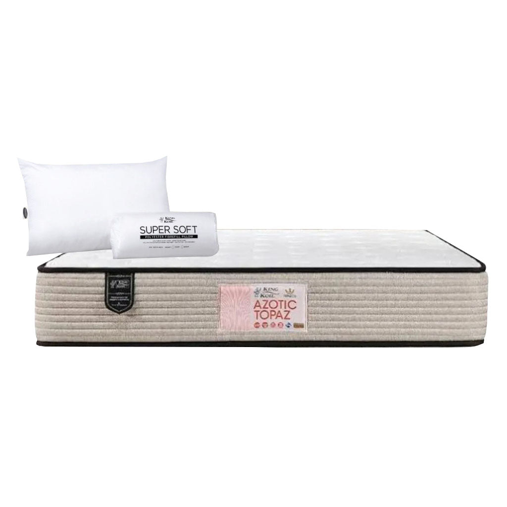 King Koil Azotic Topaz 10" Mattress Chiropractic Coil - Bundle w/ Pillow - All Sizes