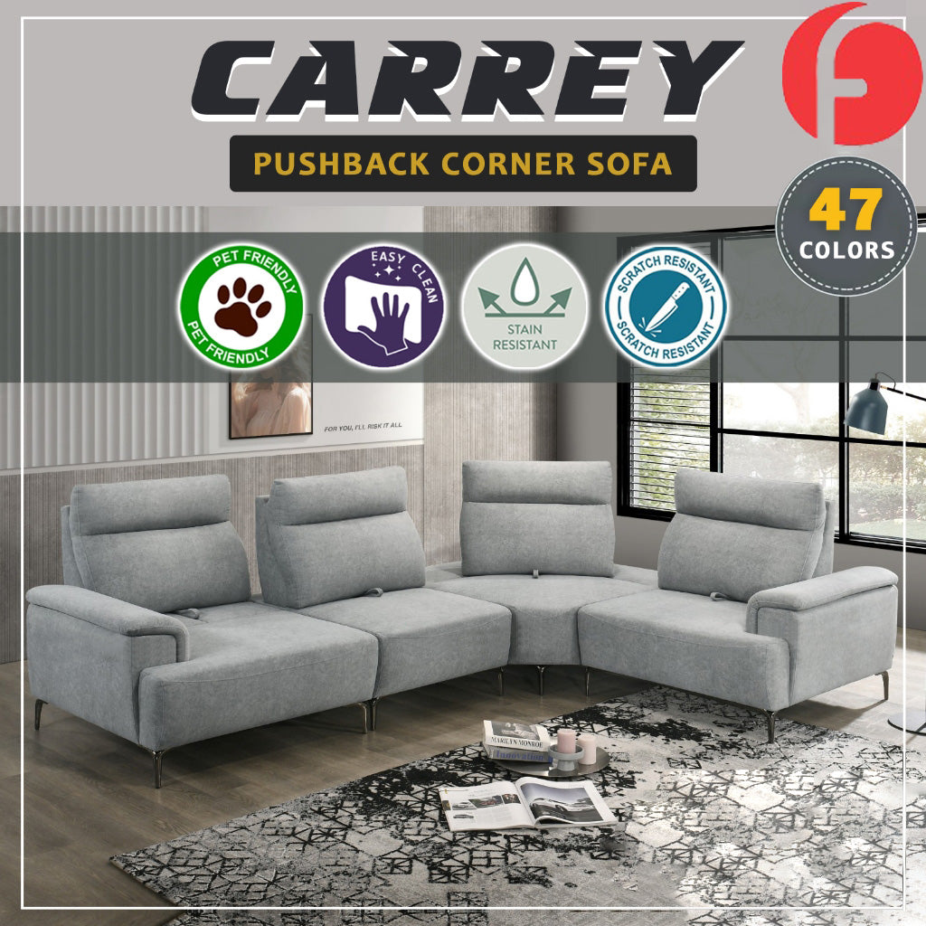 Carrey Series Pushback Corner Sofa Zigzag Spring in 47 Colour - w/ PetFriendly Fabric