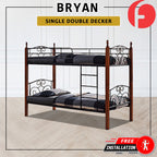 Bryan Single Metal+Wooden Double Decker Bed Frame in 2 Colours - w/ Mattress Option
