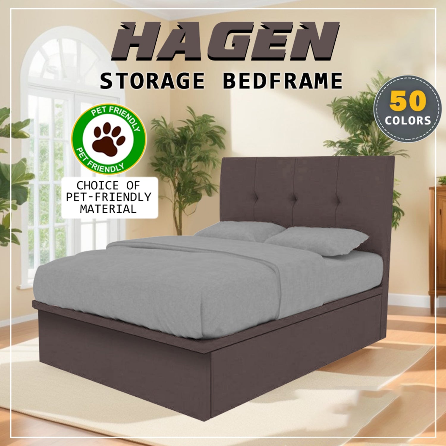 Hagen 16" Depth Storage Bedframe w/ Mattress PetFriendly Scratch Resistant Option - All Sizes