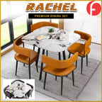 Rachel Dining Set with Curved Edges Sintered Stone Table Top Leather High Density Chair
