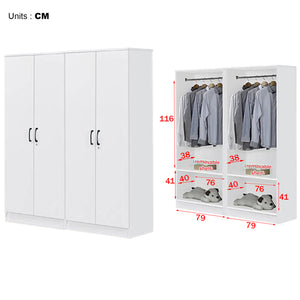 Cyprus Series 4 Door Wardrobe in Full White Colour