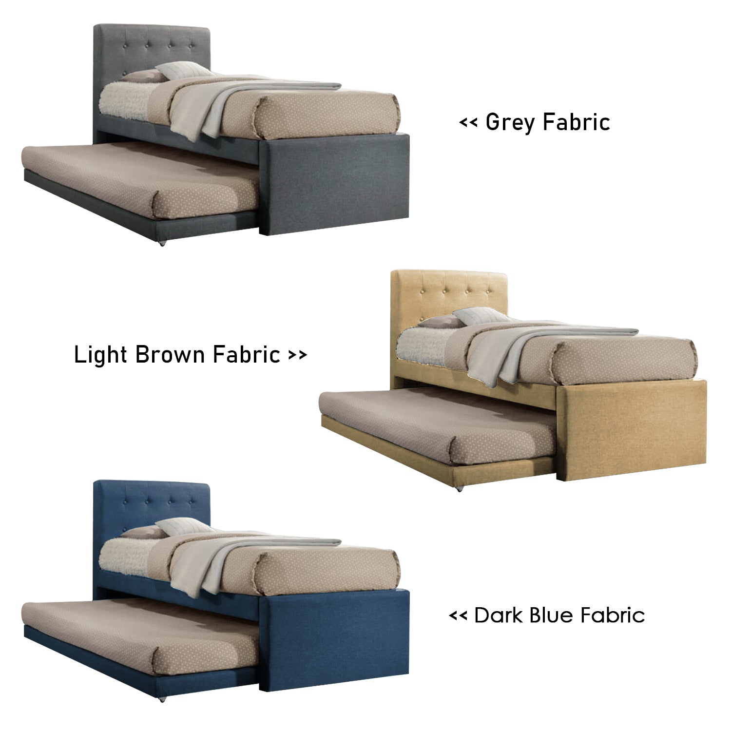 Sadie Single & Super Single Pull-Out Type Bed Frame Fabric and Faux Leather in 6 Colour