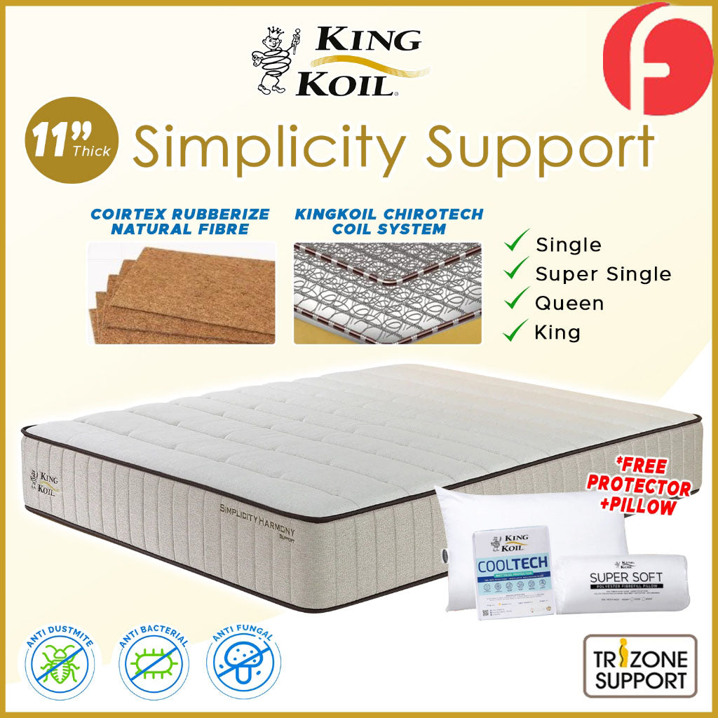 King Koil Simplicity SUPPORT 11" Mattress Flax Linen Collection - w/ Pillow - All Sizes