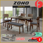 Zono Nordic Dining Set w/ Table, Chair & Bench Solid Rubber Wood in 2 Colours