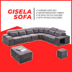Gisela Corner Set Sofa Water Resistant Fabric in Grey Colour