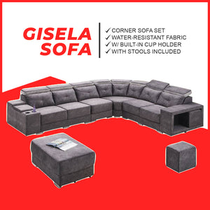 Gisela Corner Set Sofa Water Resistant Fabric in Grey Colour