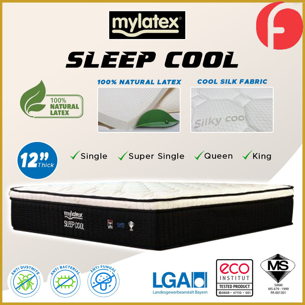 MyLatex 12" Sleep Cool Mattress Natural Latex & Cool Silk Fabric - All Sizes Available