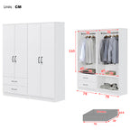 Cyprus Series 4 Door Wardrobe with 4 Drawers in Full White Colour