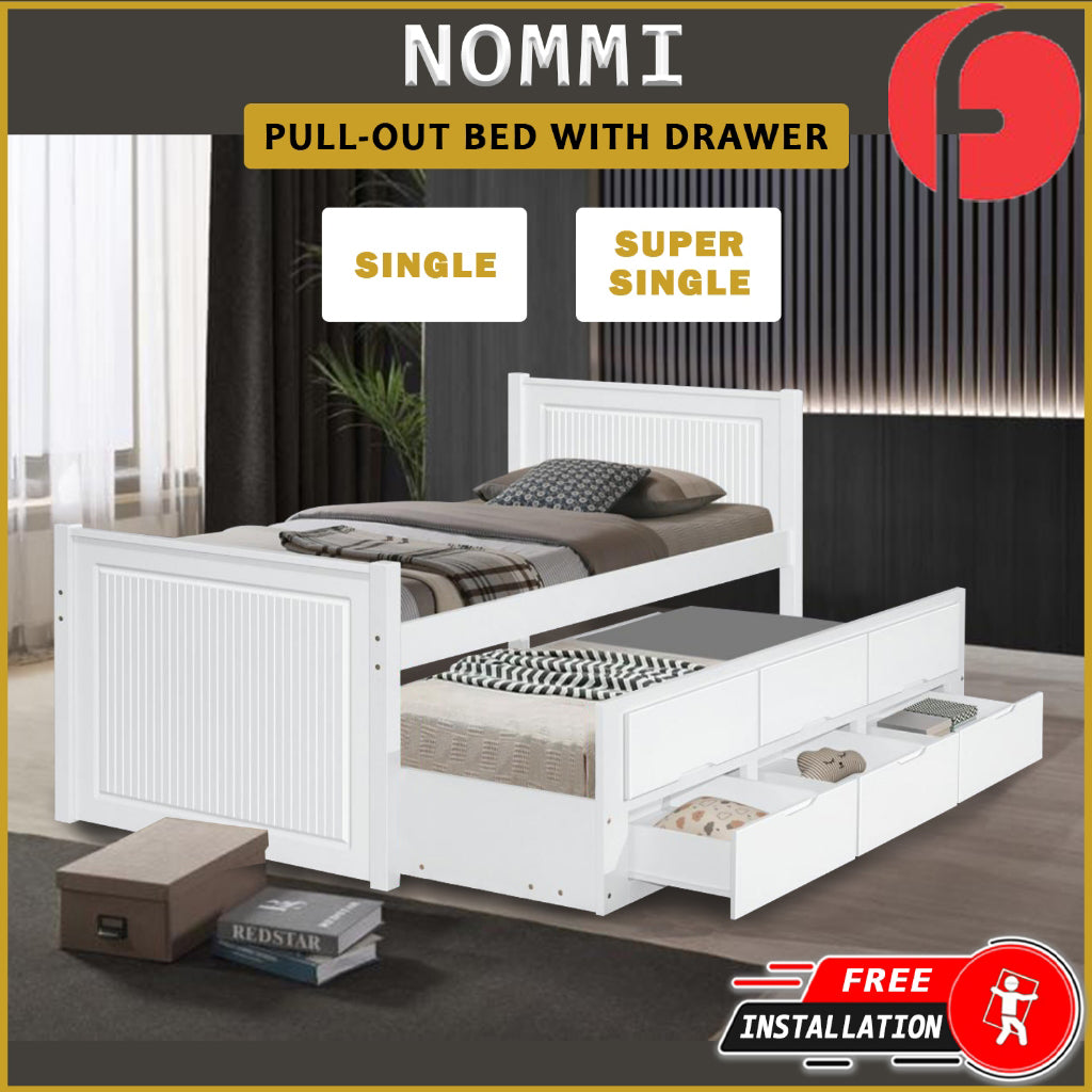 Nommi Single / Super Single Pull-Out Bed Frame with Drawers