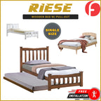 Riese Single Pull-Out Bedframe MDF+Veneer Wood Slatted Base