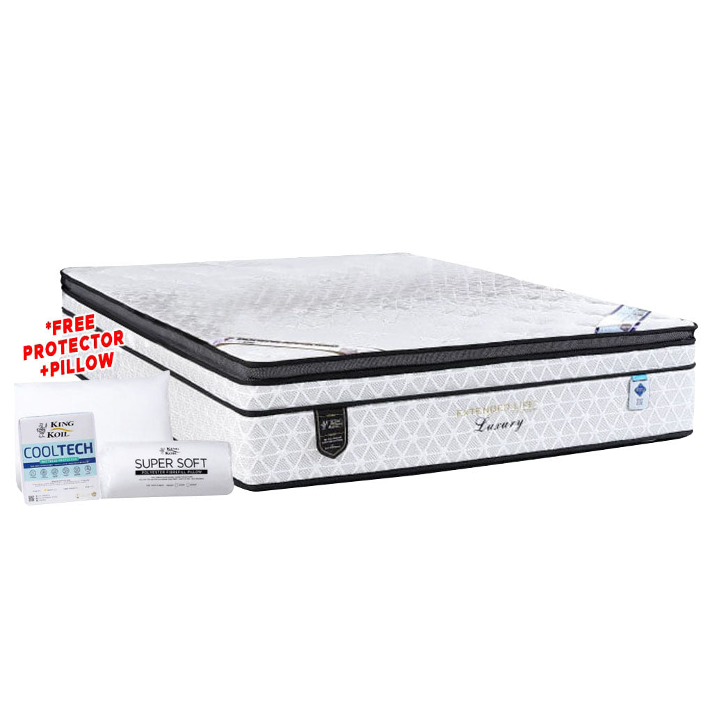 King Koil Luxury 14" Mattress Chiro tech Coil Extended Life Collection - Bundle w/ Pillow - All Sizes