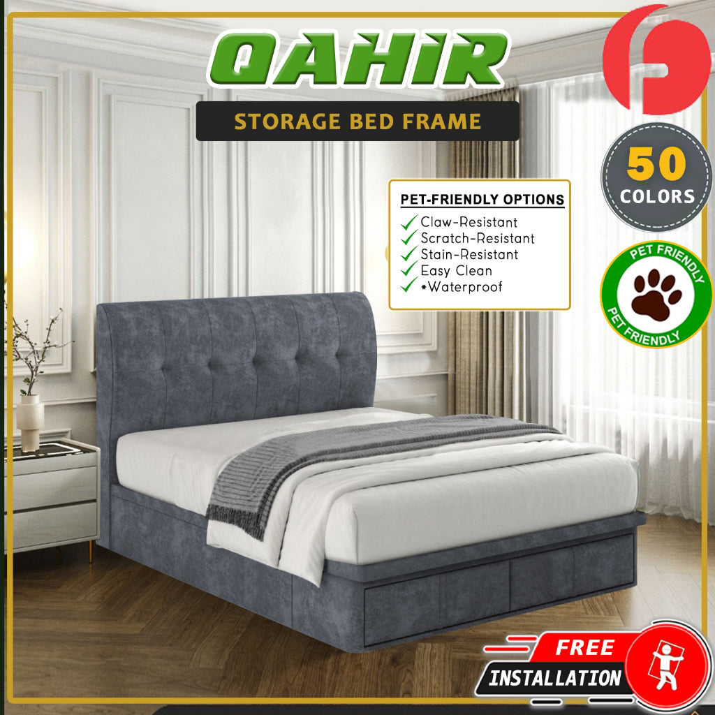 Qahir 14" Depth Storage Bedframe w/ Drawer PetFriendly - With Mattress All Sizes