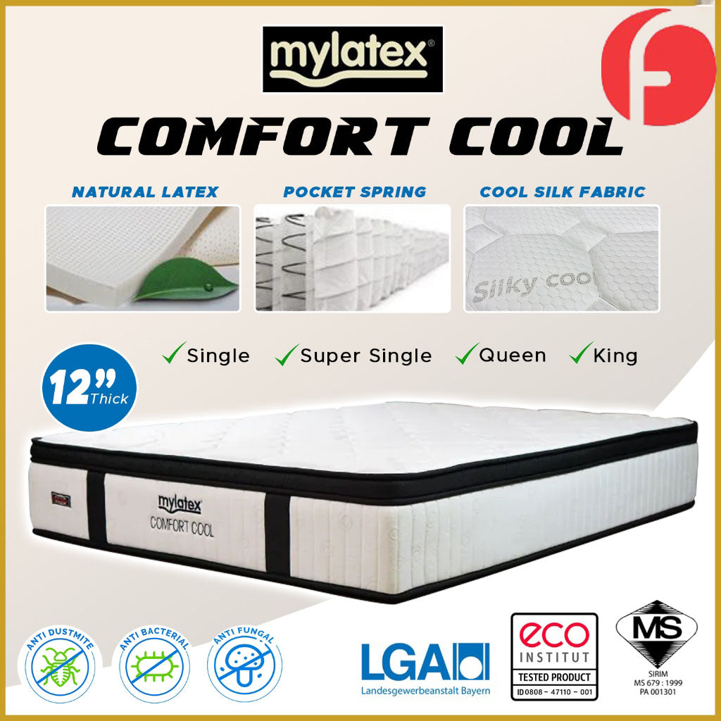 MyLatex 12" Comfort Cool Mattress Pocket Spring w/ Latex Layers - All Sizes Available
