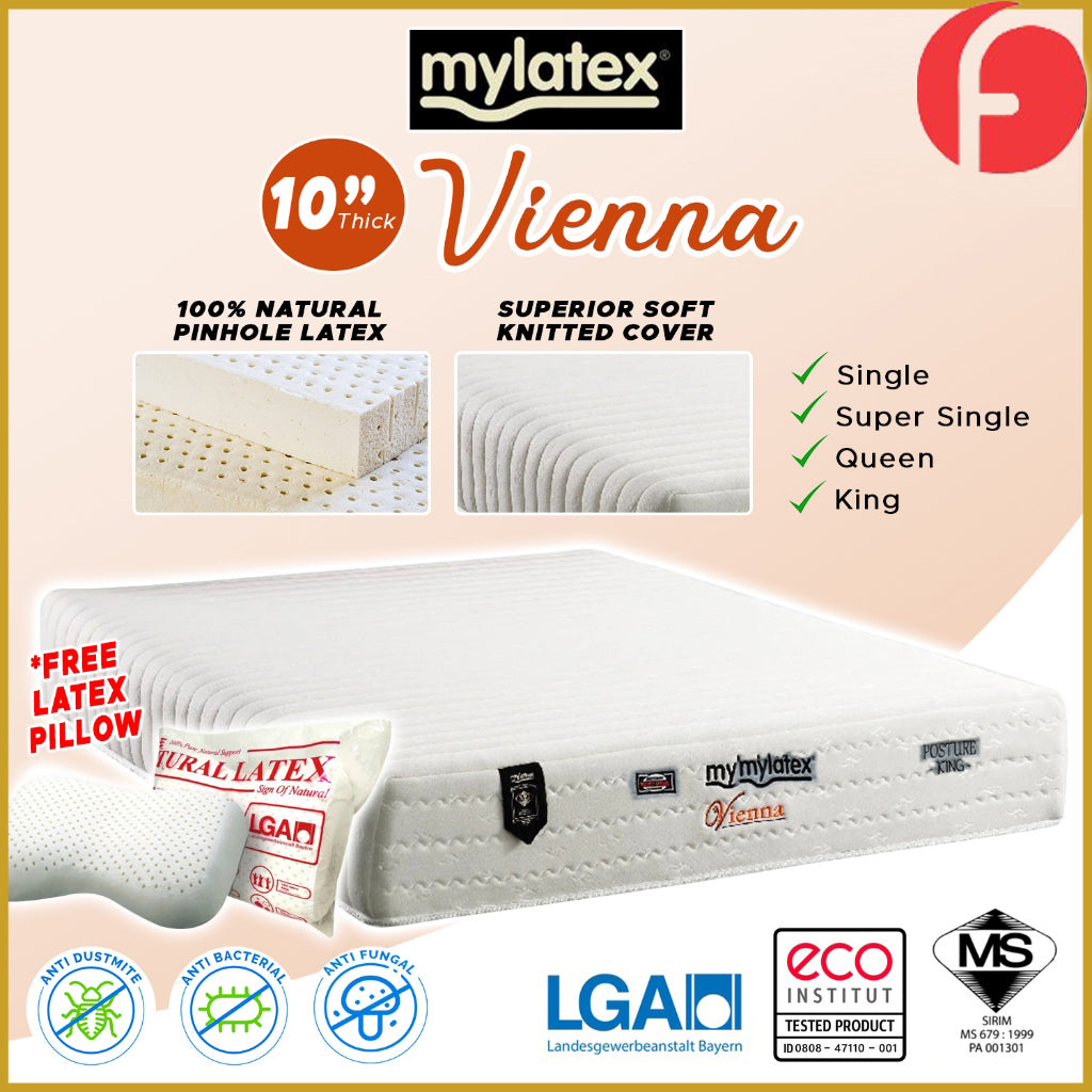 MyLatex VIENNA 10" Natural Pinhole Latex Mattress Orthopedic - All Sizes Available
