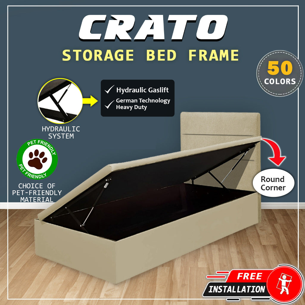 Crato 16" SBD Lift Up Storage Bed Base Bedframe - Pet-Friendly Option / Mattress Option