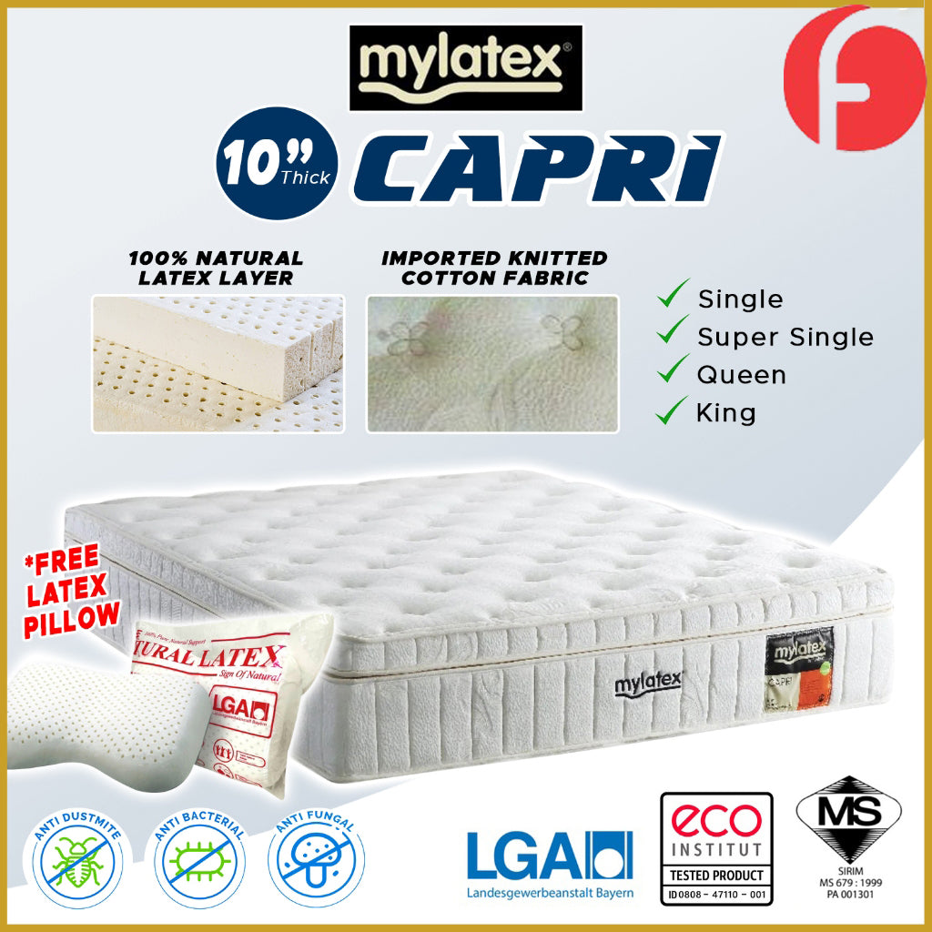 MyLatex CAPRI 10" Natural Latex Mattress Orthopedic - All Sizes Available