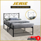 Jenie Single Size Metal Bed Frame in White, Black - W/ Mattress Option