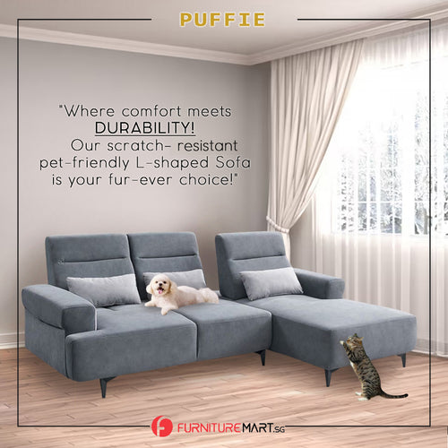 Puffie Pet-Friendly L-shaped Pushback Sofa Pocketed Spring Seat in 