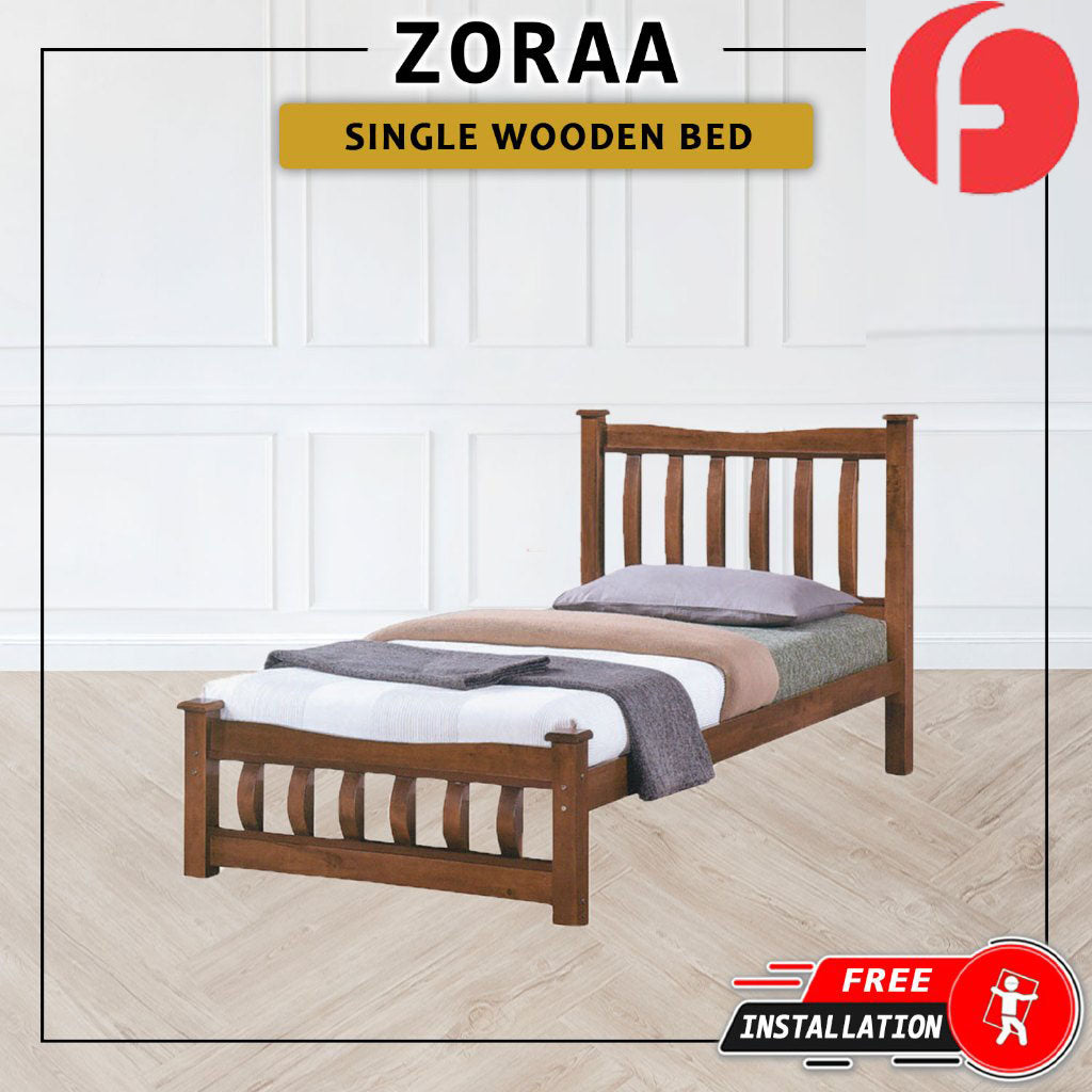 Zoraa Single Pull-Out Bedframe Solid Wood Slatted Base  - w/ Mattress Option