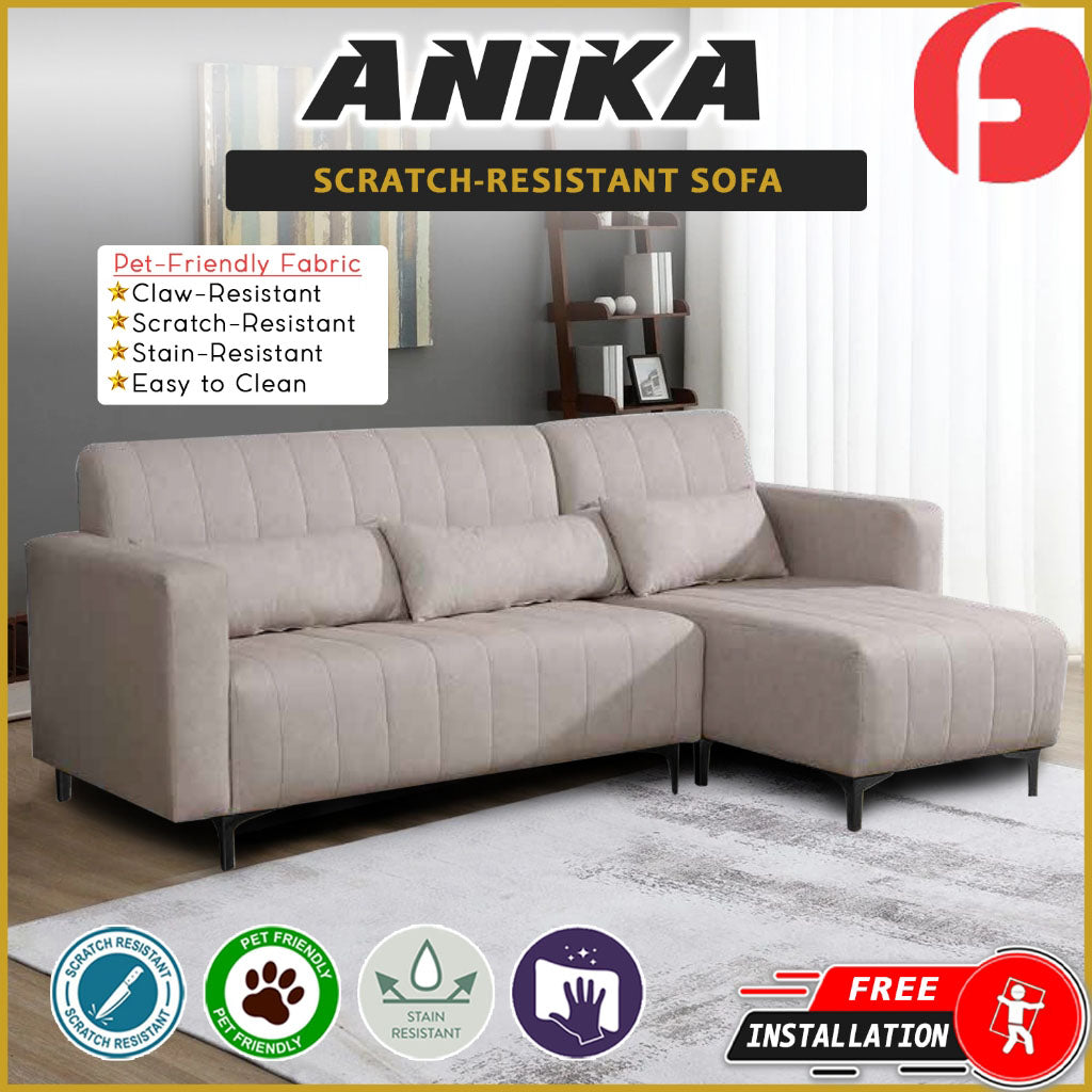 Anika L-Shaped Sofa Left or Right Chaise in 47 Colour -w/ PetFriendly Scartch-Resistant