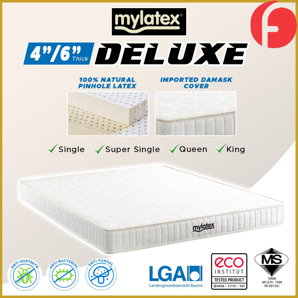 MyLatex Deluxe 4"/6" Mattress 100% Natural Latex & Damask Fabric - All Sizes Available