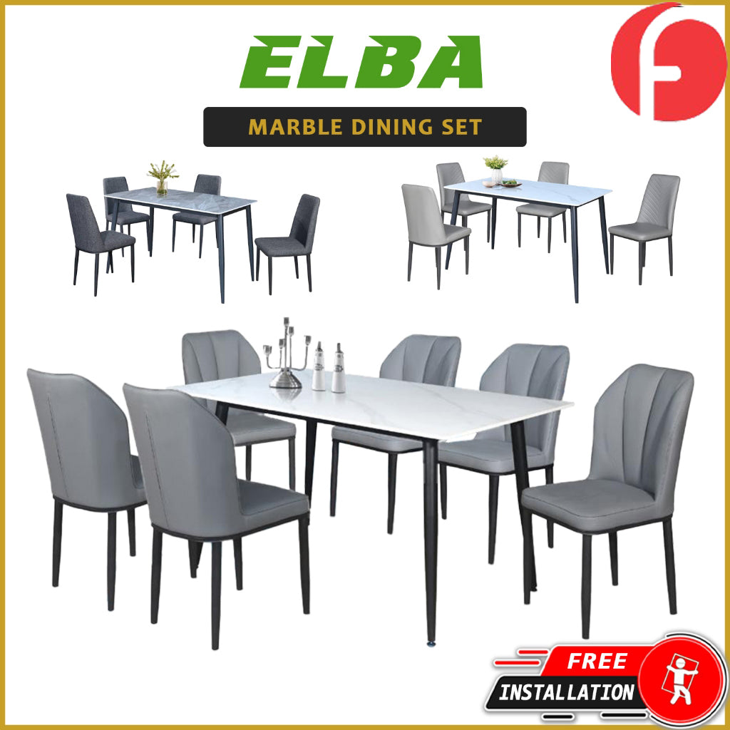 Elba 1+4/1+6 Dining Set Table with Chair Ceramic Table Top with Metal Legs