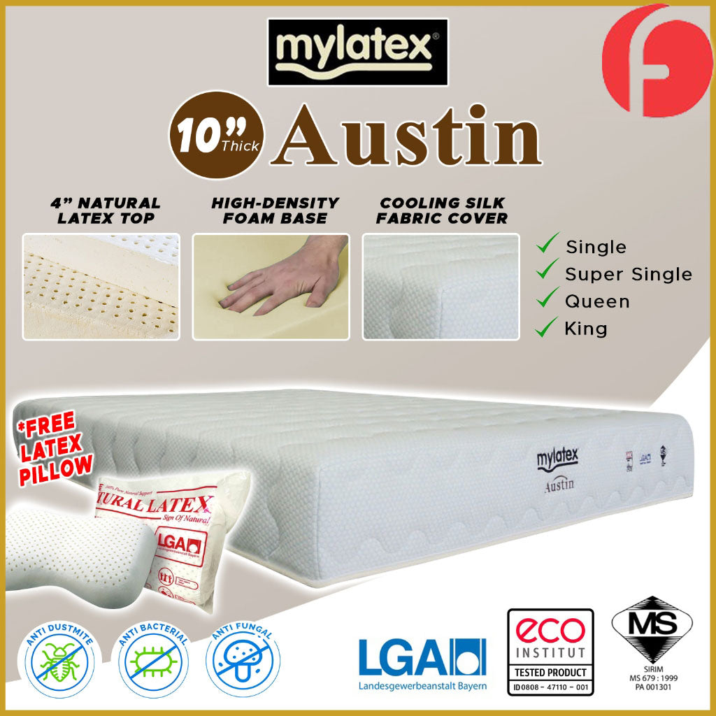 MyLatex AUSTIN 10" Mattress Natural Latex Top Cooling Silk Fabric Cover - All Size