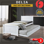 Delia Pull-Out Bed Frame Slatted Wood Base with Pull-out Bed w/ Mattress Option