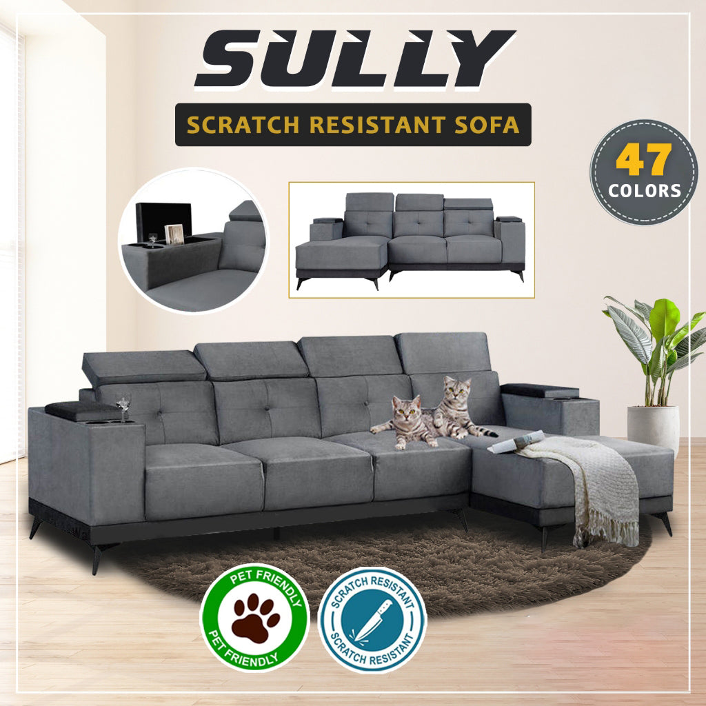 Sully 3/4-Seater L-Shaped Sofa with Storage w/ Scratch Resistant Pet-Friendly Option
