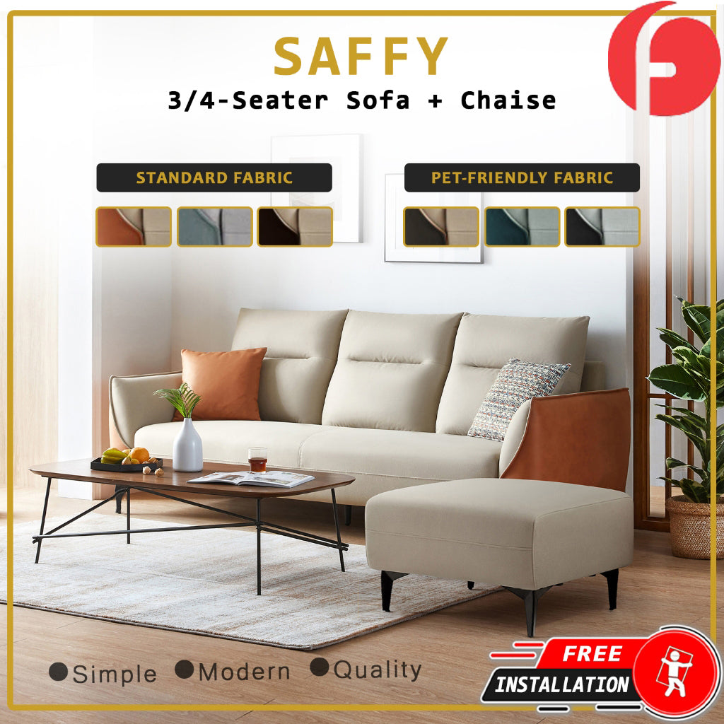 Saffy Fabric 3-Seater / 4-Seater Sofa with Ottoman w/ Pet-Friendly Option