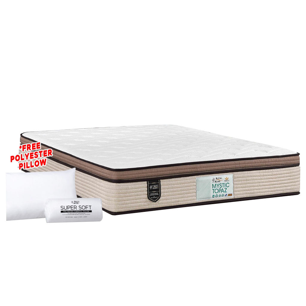 King Koil Mystic Topaz 12" Mattress Chiropractic Coil - Bundle w/ Pillow - All Sizes