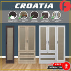 CROATIA Series 1/2/3/4/5 Doors Wardrobe Rattan Design with Drawers and Top Cabinet