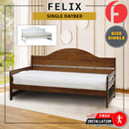 Felix Single Daybed Bed Frame Slatted Wood Base MDF+Veneer w/ Mattress Option