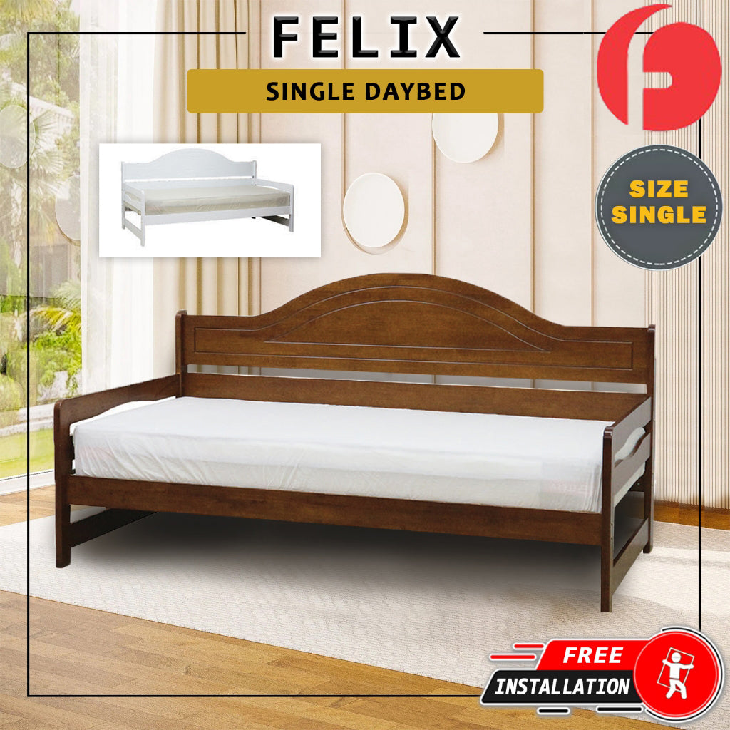 Felix Single Daybed Bed Frame Slatted Wood Base MDF+Veneer w/ Mattress Option