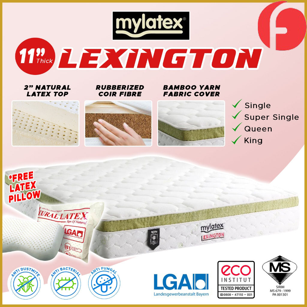 MyLatex LEXINGTON 11" Natural Latex, Coir Fibre Mattress w/ Bamboo Yarn Cover - All Size