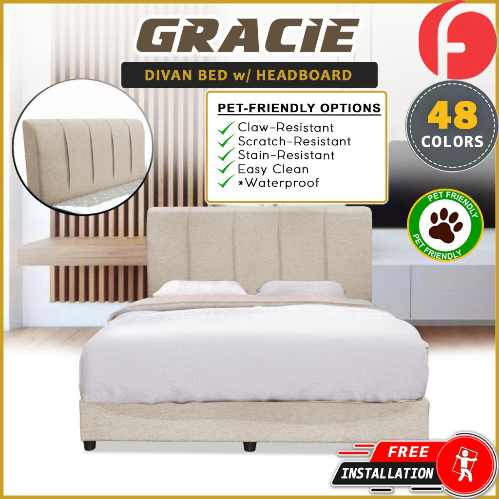 Gracie Divan Bed Frame with PetFriendly Scratch-Resistant Option w/ Mattress - All Sizes