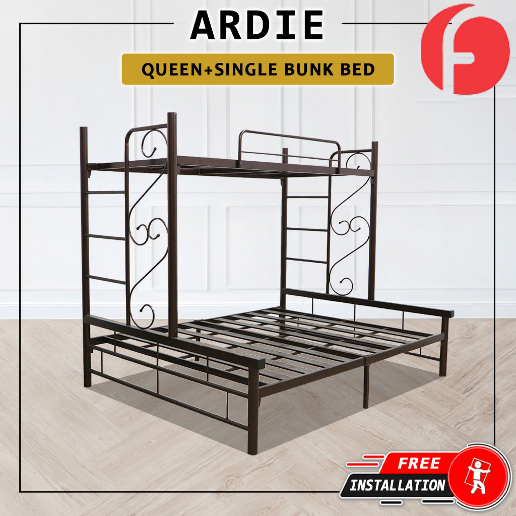 Ardie Queen+Single Size Metal Bunk Bed Frame in Copper Colour - w/ Mattress Option