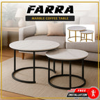 Farra 2-Piece Round Coffee Table Metal Leg + Marble Ceramic Top in 2 Colour
