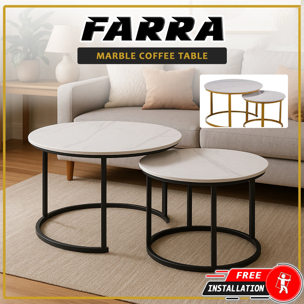Farra 2-Piece Round Coffee Table Metal Leg + Marble Ceramic Top in 2 Colour