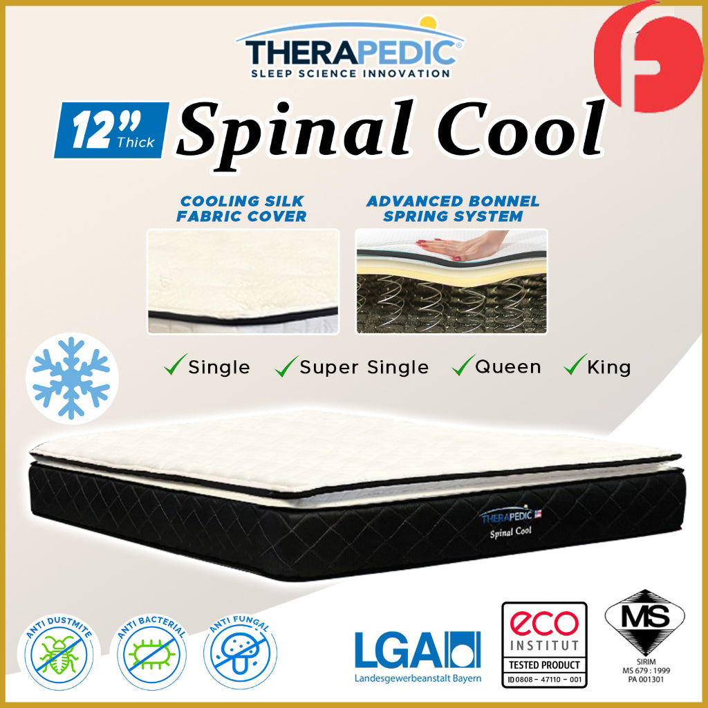 Therapedic Spinal Cool 12" Mattress Bonnel Spring w/ Cooling Silk Fabric - All Sizes