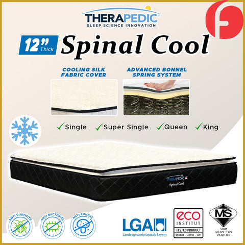 Image of Therapedic Spinal Cool 12" Mattress Bonnel Spring w/ Cooling Silk Fabric - All Sizes