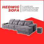 Hedwig L-Shaped Sofa Water Resistant Fabric in Grey Colour