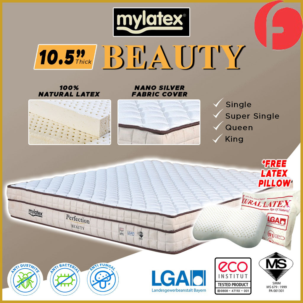 MyLatex Perfection BEAUTY 10.5" Mattress Natural Latex Nano SIlver Fabric - All Size
